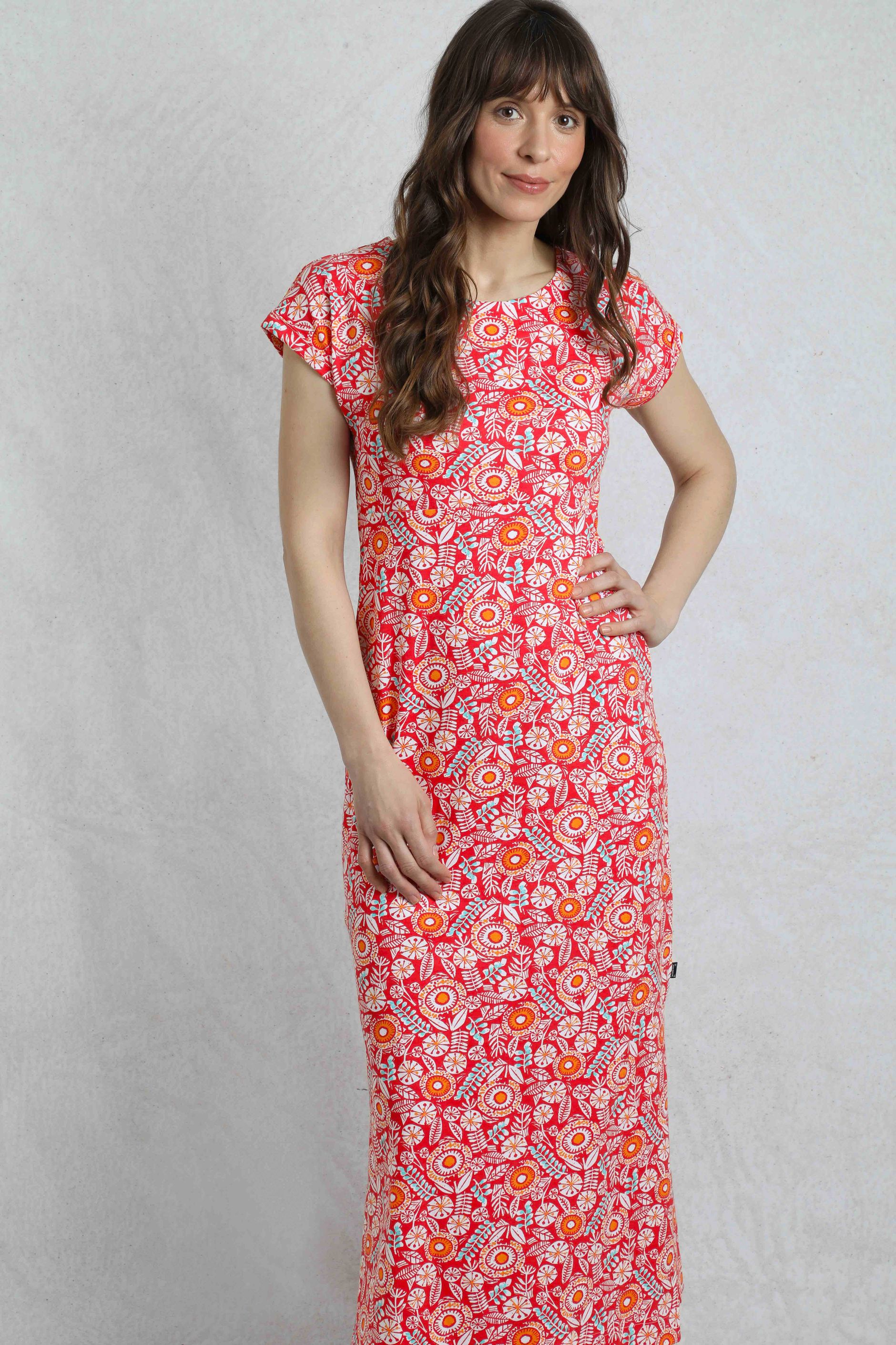 Toucan Tango Ruffle Cotton Red Dress
