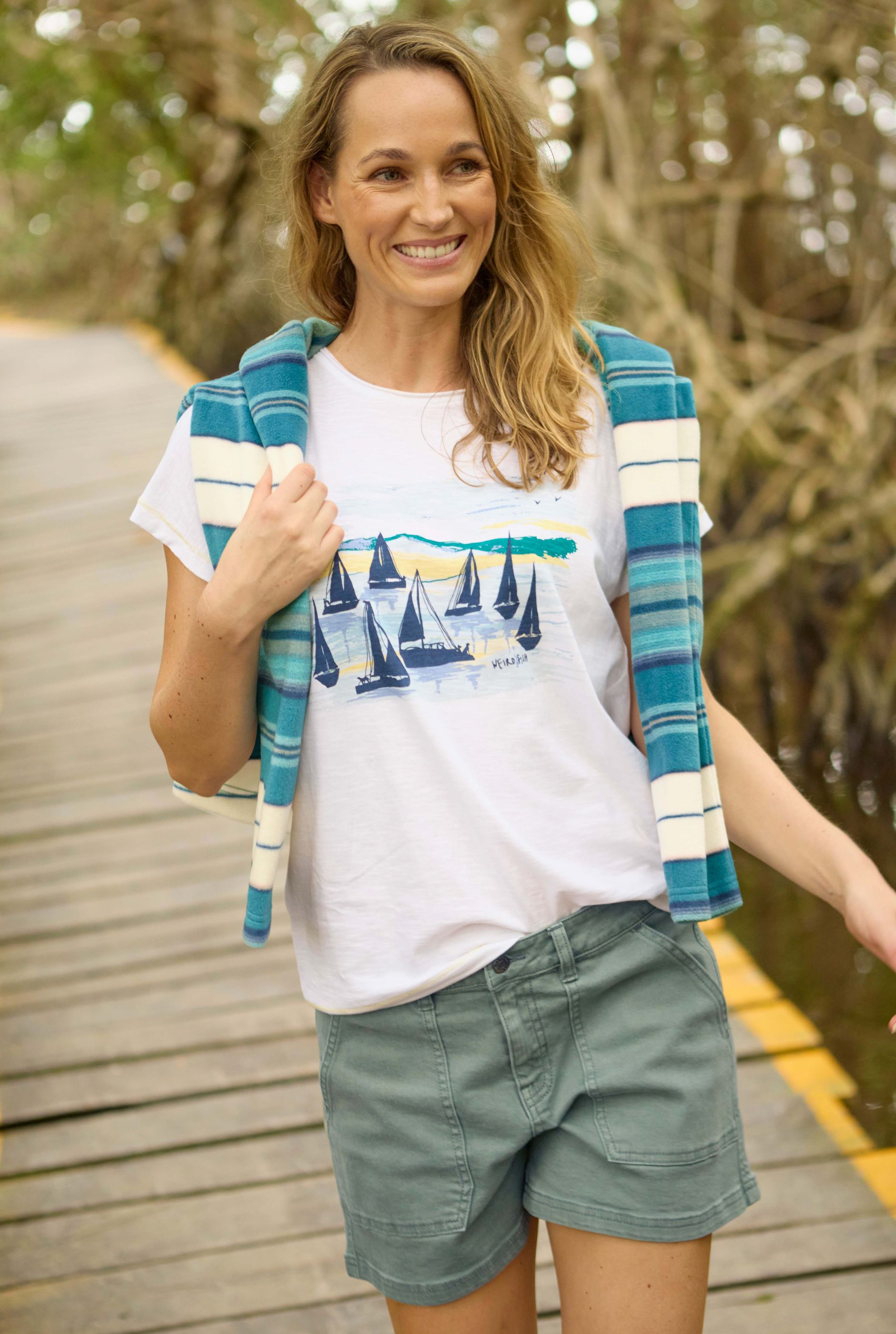 Set Sail Organic Cotton Slub Graphic T-Shirt White | Weird Fish