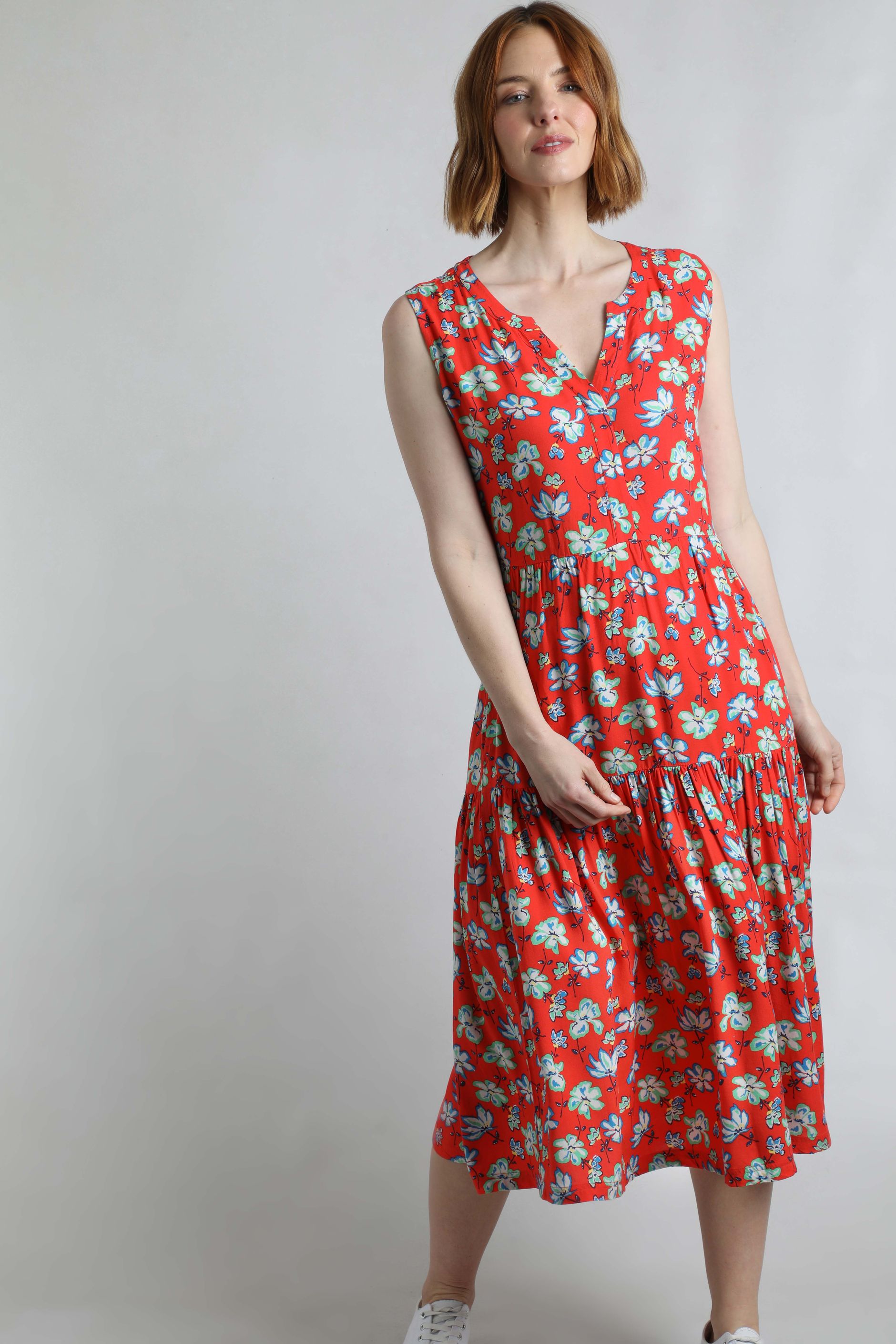 Mala Lenzing EcoVero™ Printed Sleeveless Dress Red | Weird Fish