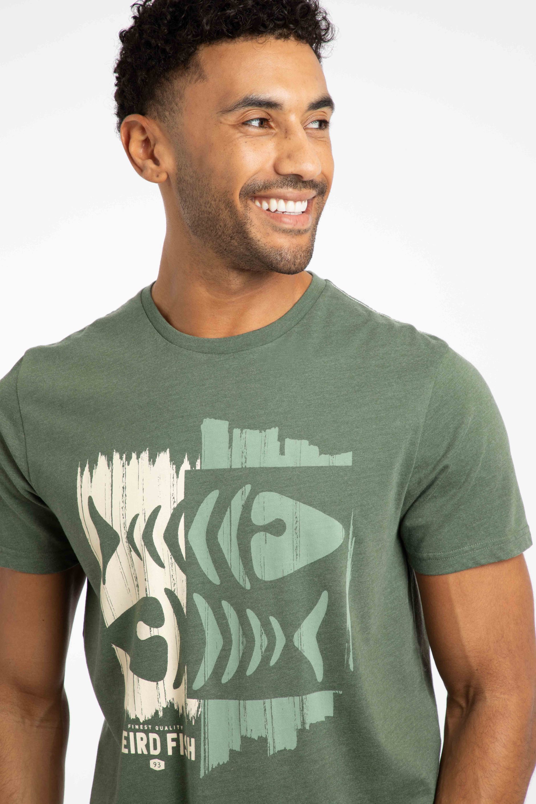 Double Fish Front Print Eco Graphic T-Shirt Deep Lichen Green