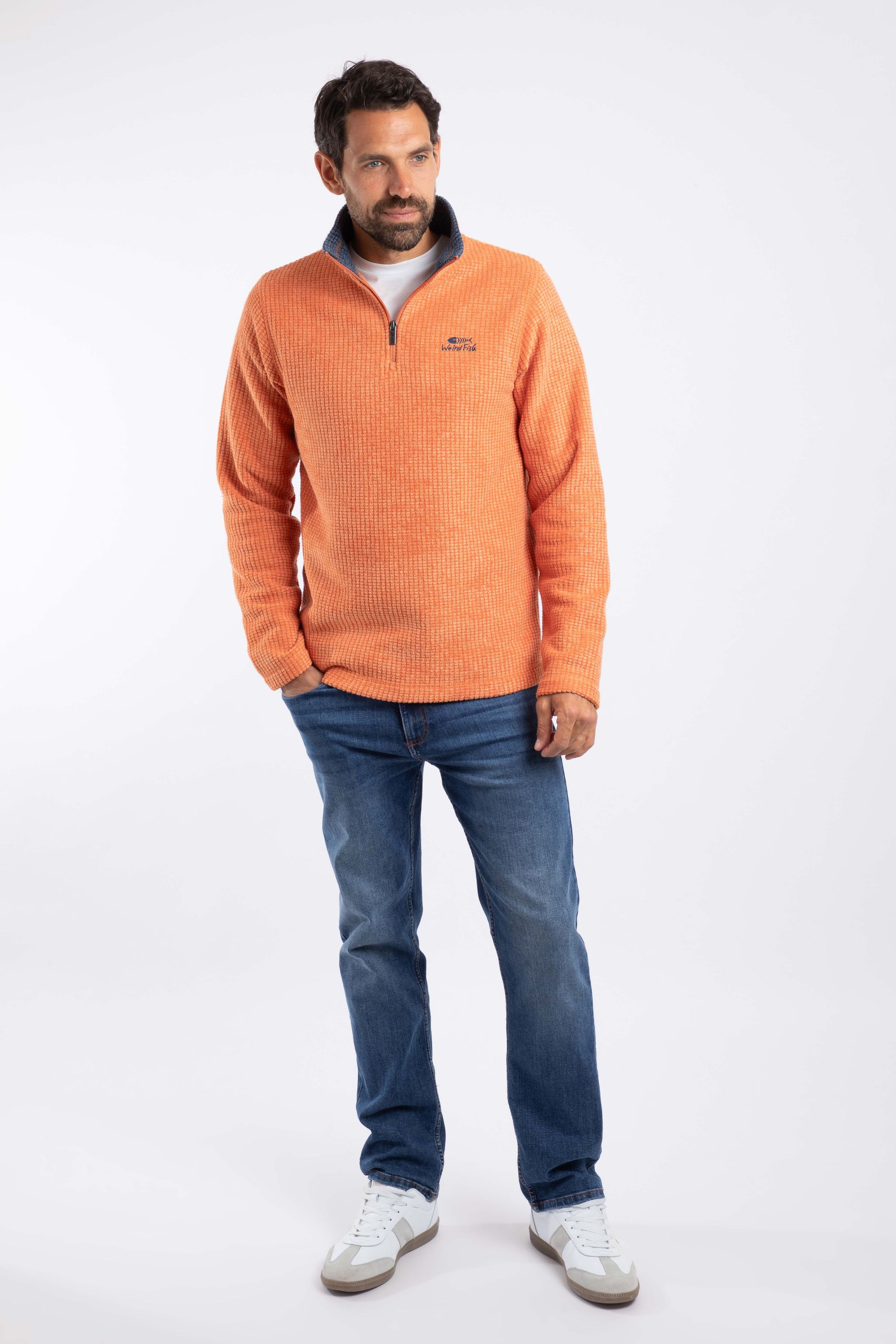 Newark Eco 1/4 Zip Grid Fleece Brick Orange | Weird Fish