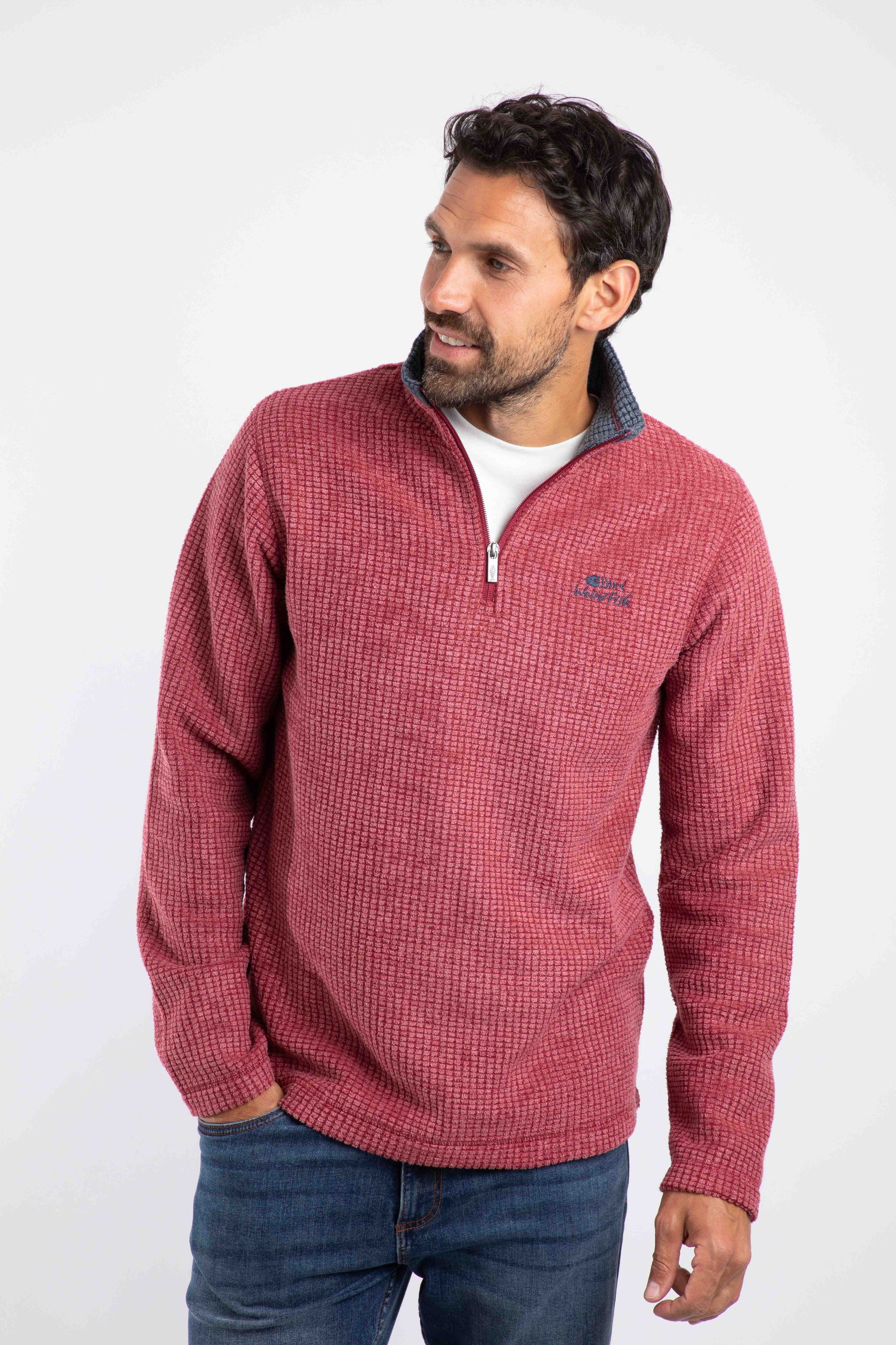 Newark Eco 1/4 Zip Grid Fleece Rhubarb | Weird Fish