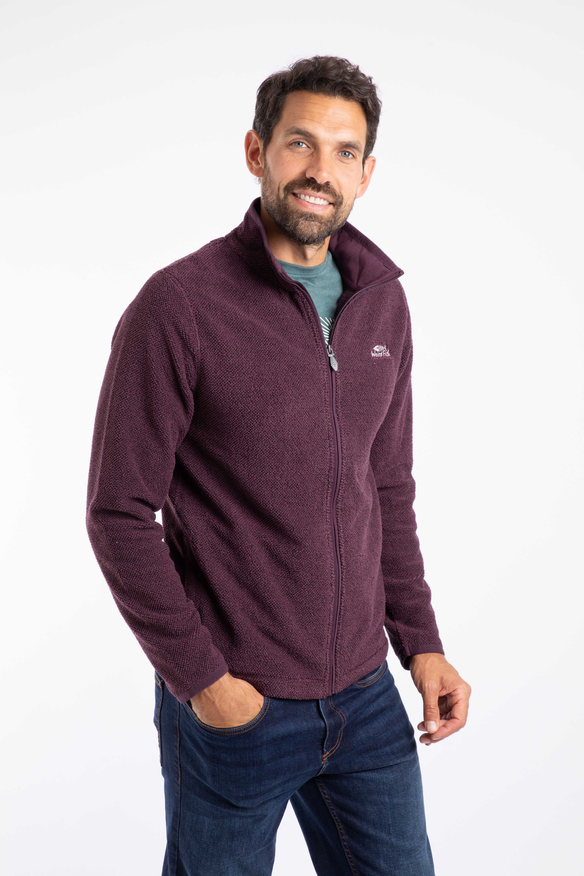 Merrill Full Zip Textured Fleece Aubergine | Weird Fish