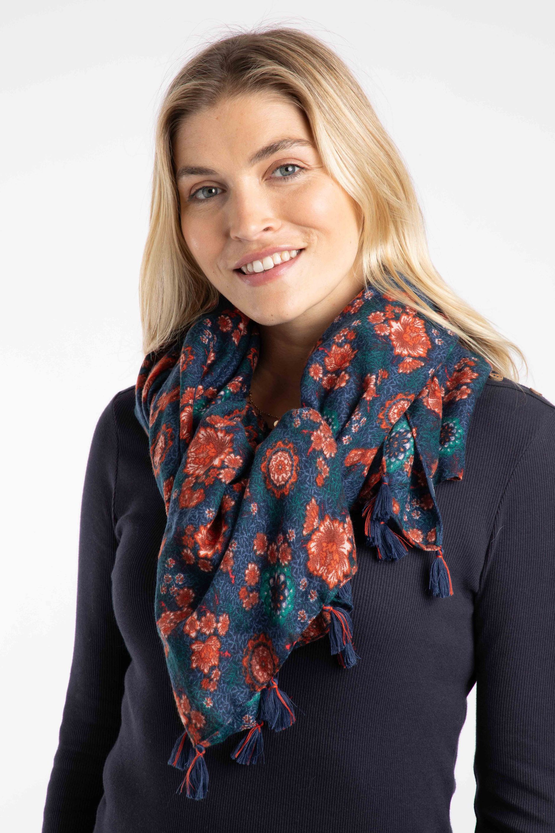 Red Button Terry Top & Scarf, Dark Blue Stripe