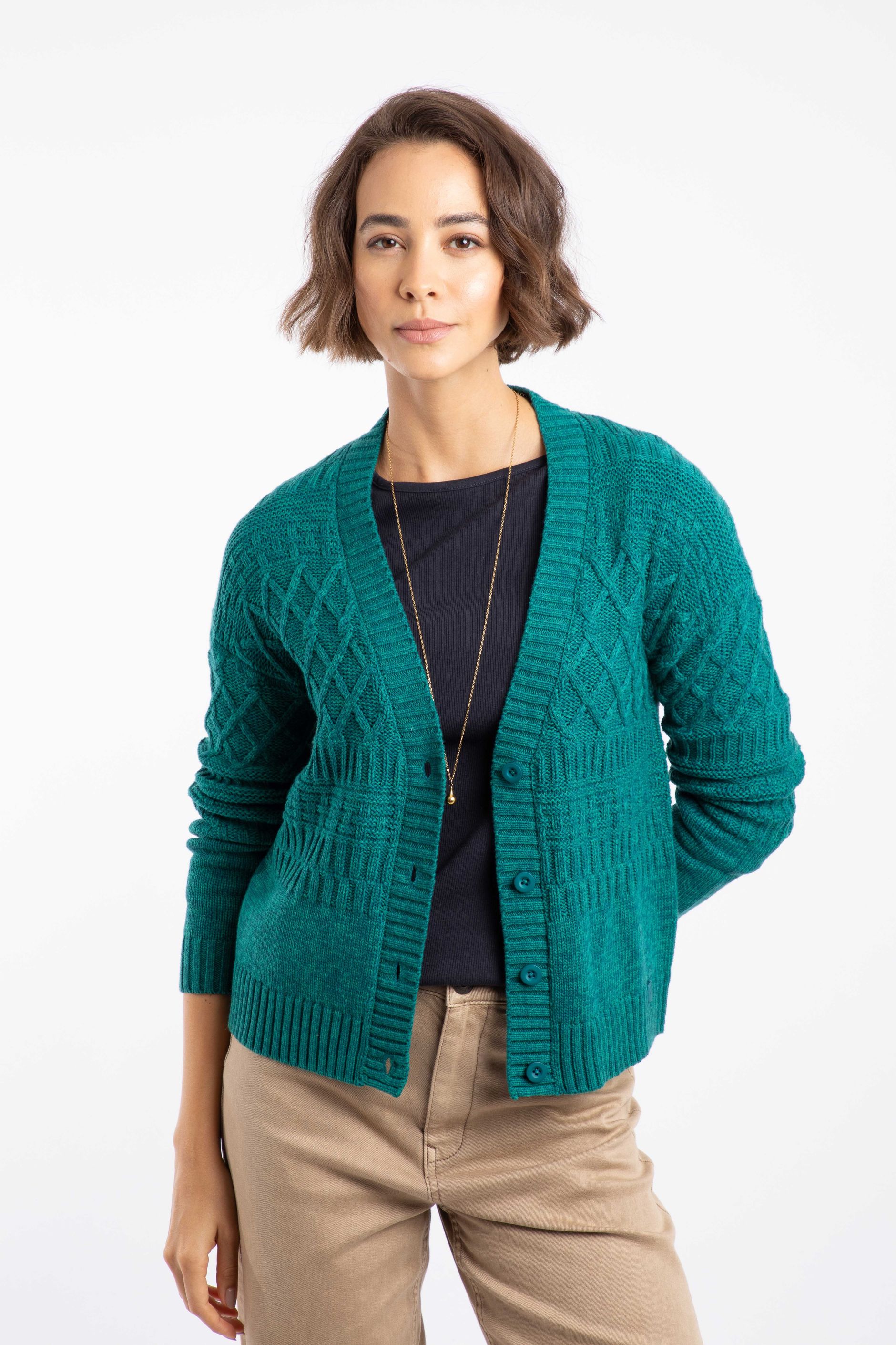 Amiens Mixed Stitch Outfitter Cardigan Deep Teal | Weird Fish