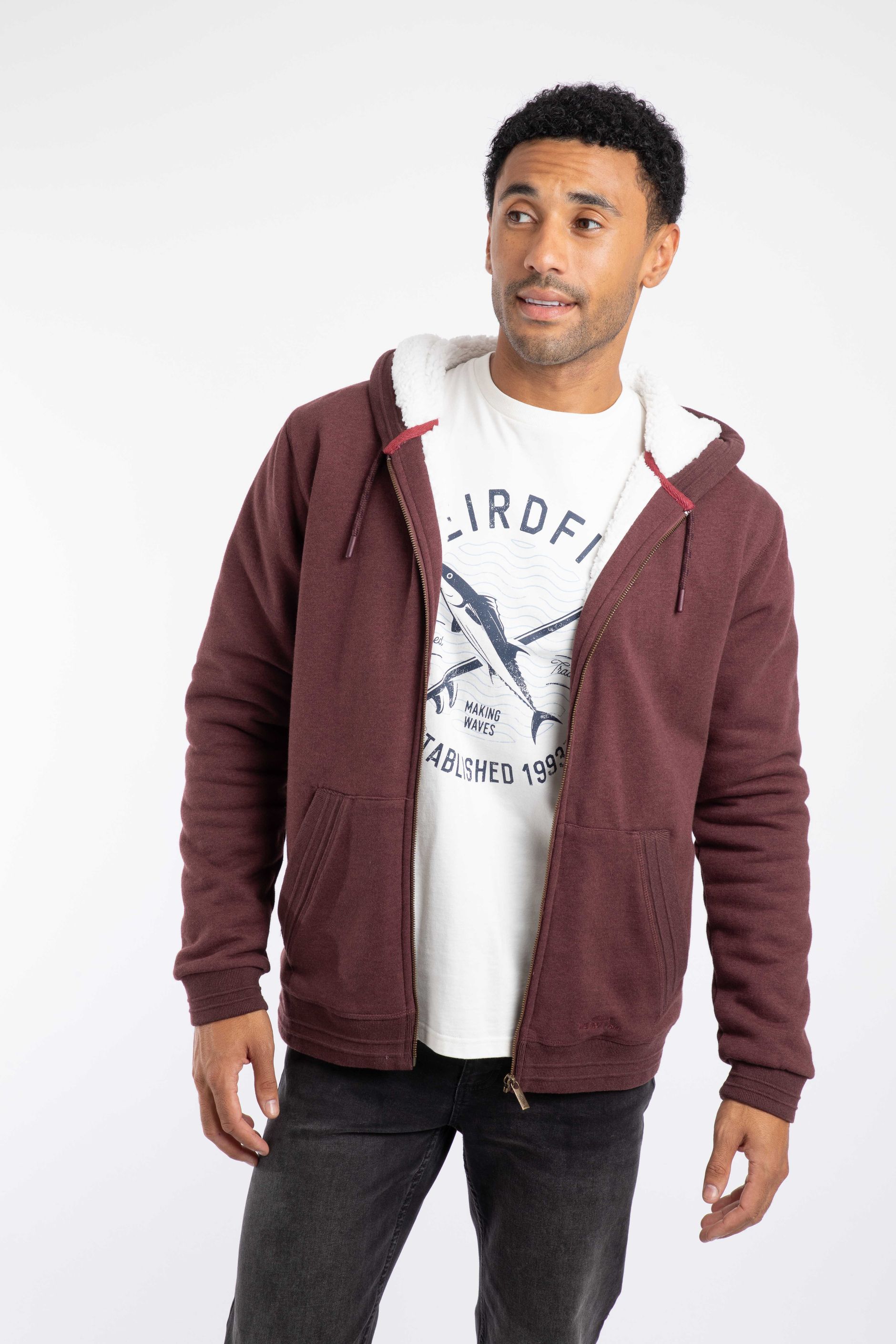 Camborne Borg Bonded Zip Thru Hoody Bitter Chocolate | Weird Fish