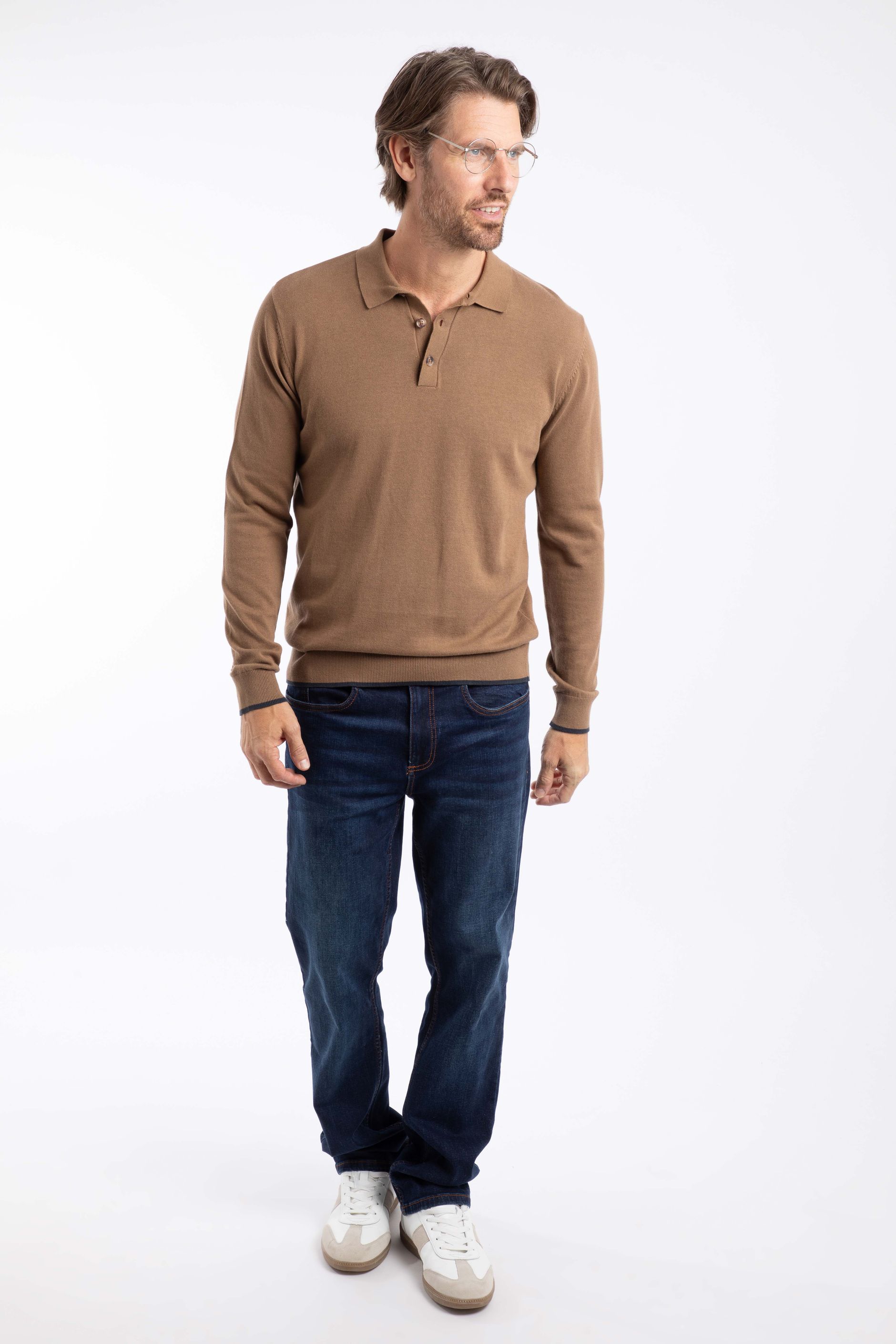 Alden Long Sleeve Knitted Polo Mocha | Weird Fish