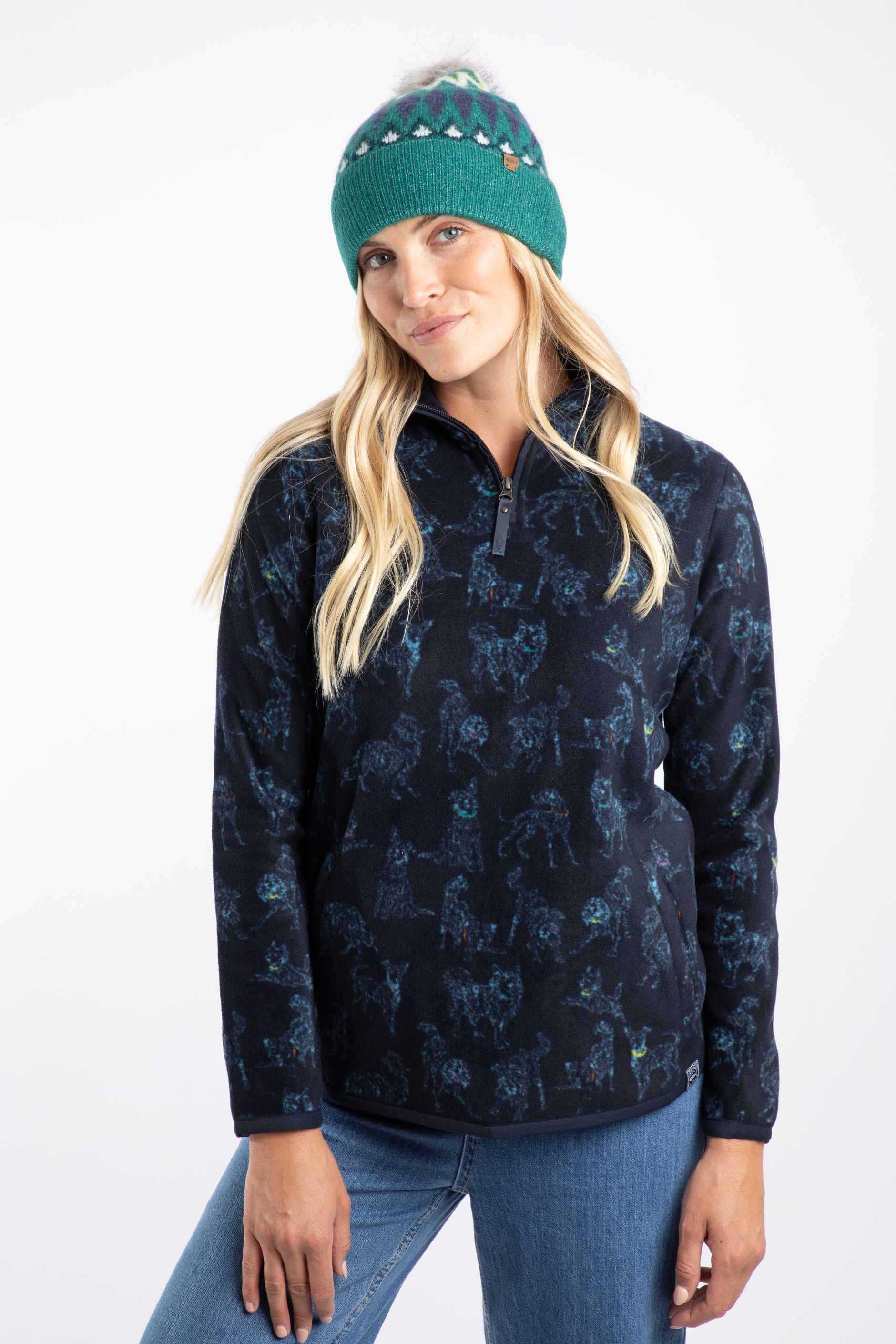Blue Microfleece Reena 1/4 Zip Printed Micro Fleece Lake Blue | Weird Fish