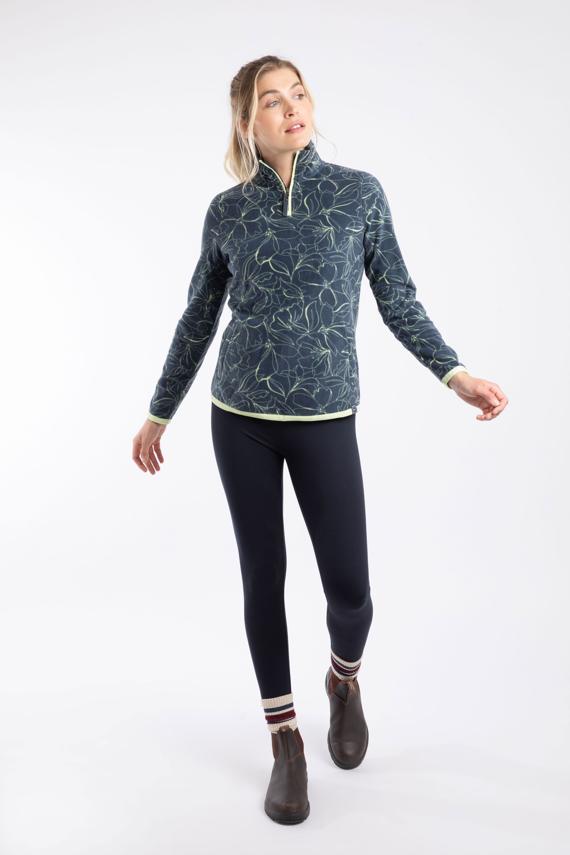 Blue Microfleece Reena 1/4 Zip Printed Micro Fleece Moonlight Blue | Weird Fish