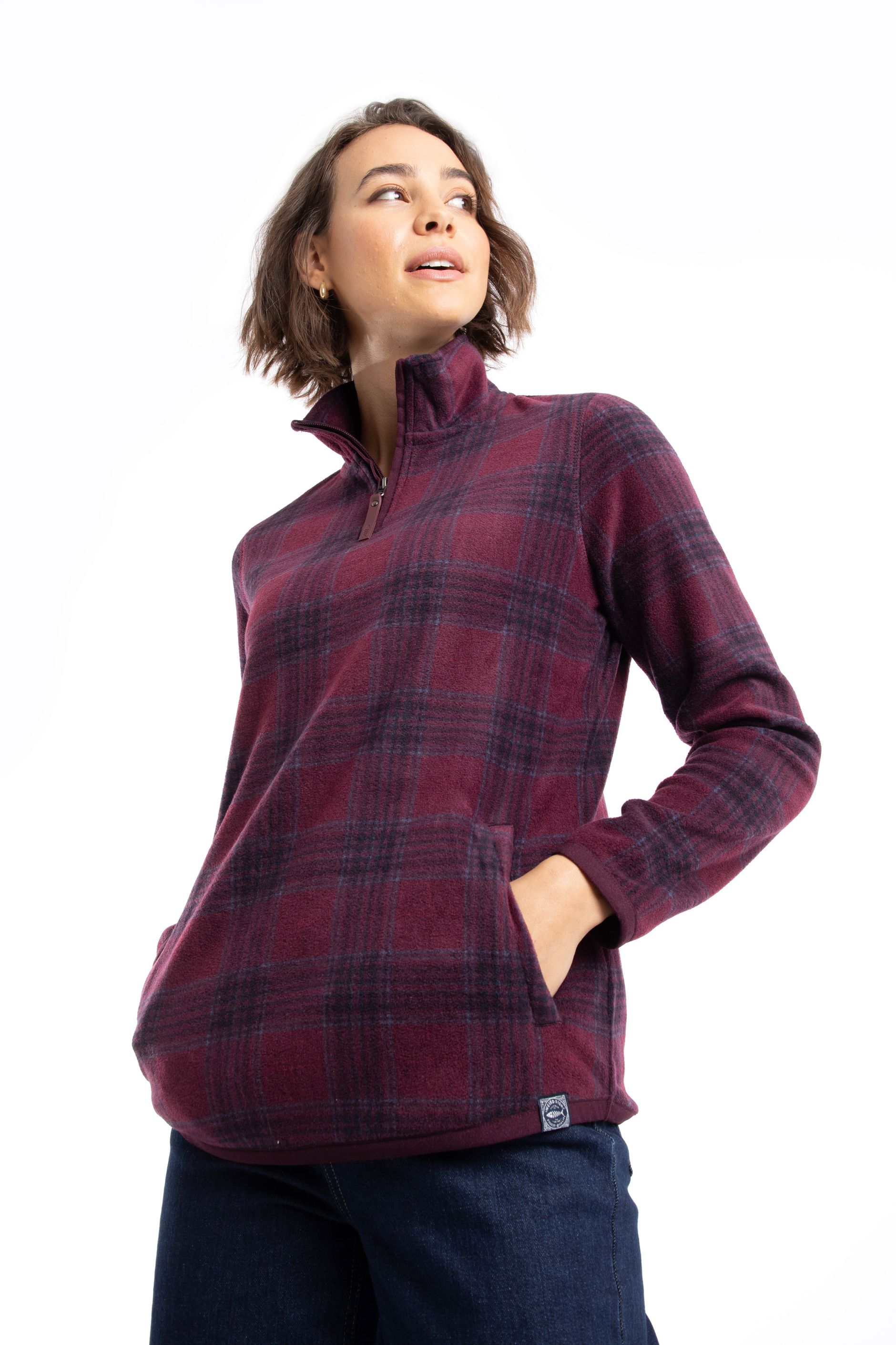 Reena 1/4 Zip Printed Micro Fleece Aubergine | Weird Fish