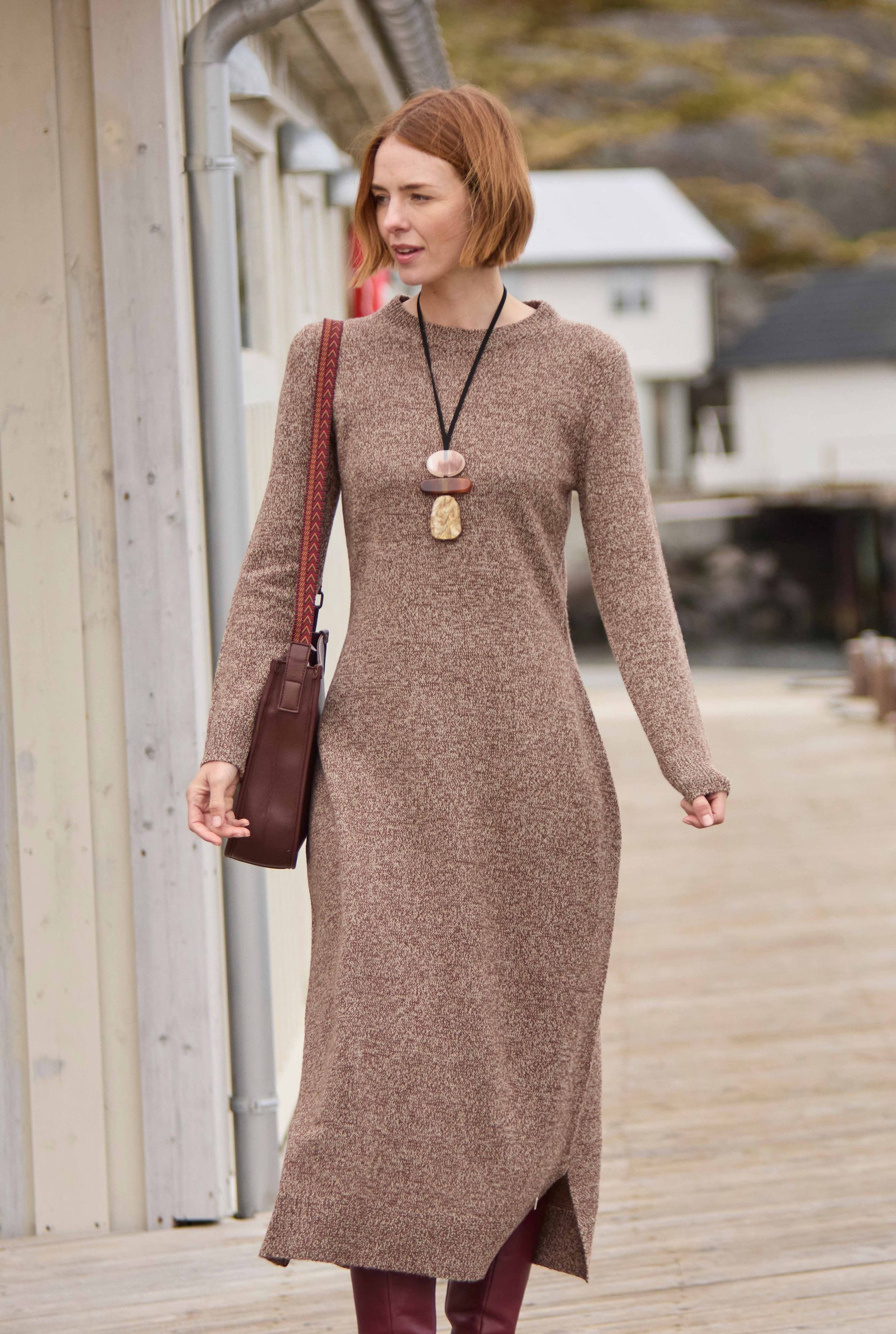 knitted midi dress uk Abbey Buttoned Knit Midi Dress - Navy