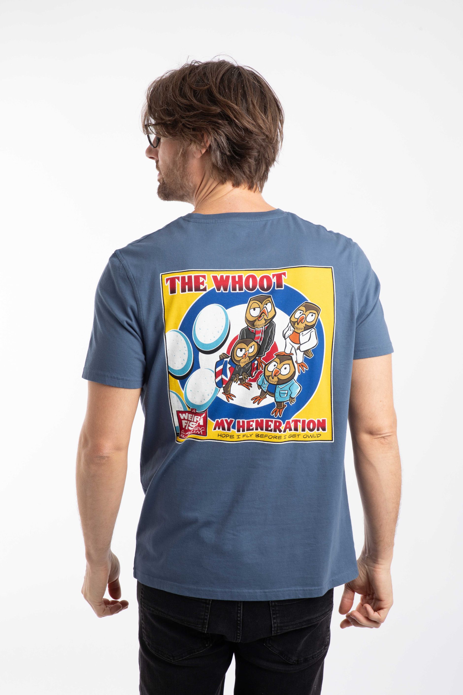 The Whoot Back Print Artist T-Shirt Ensign Blue | Weird Fish