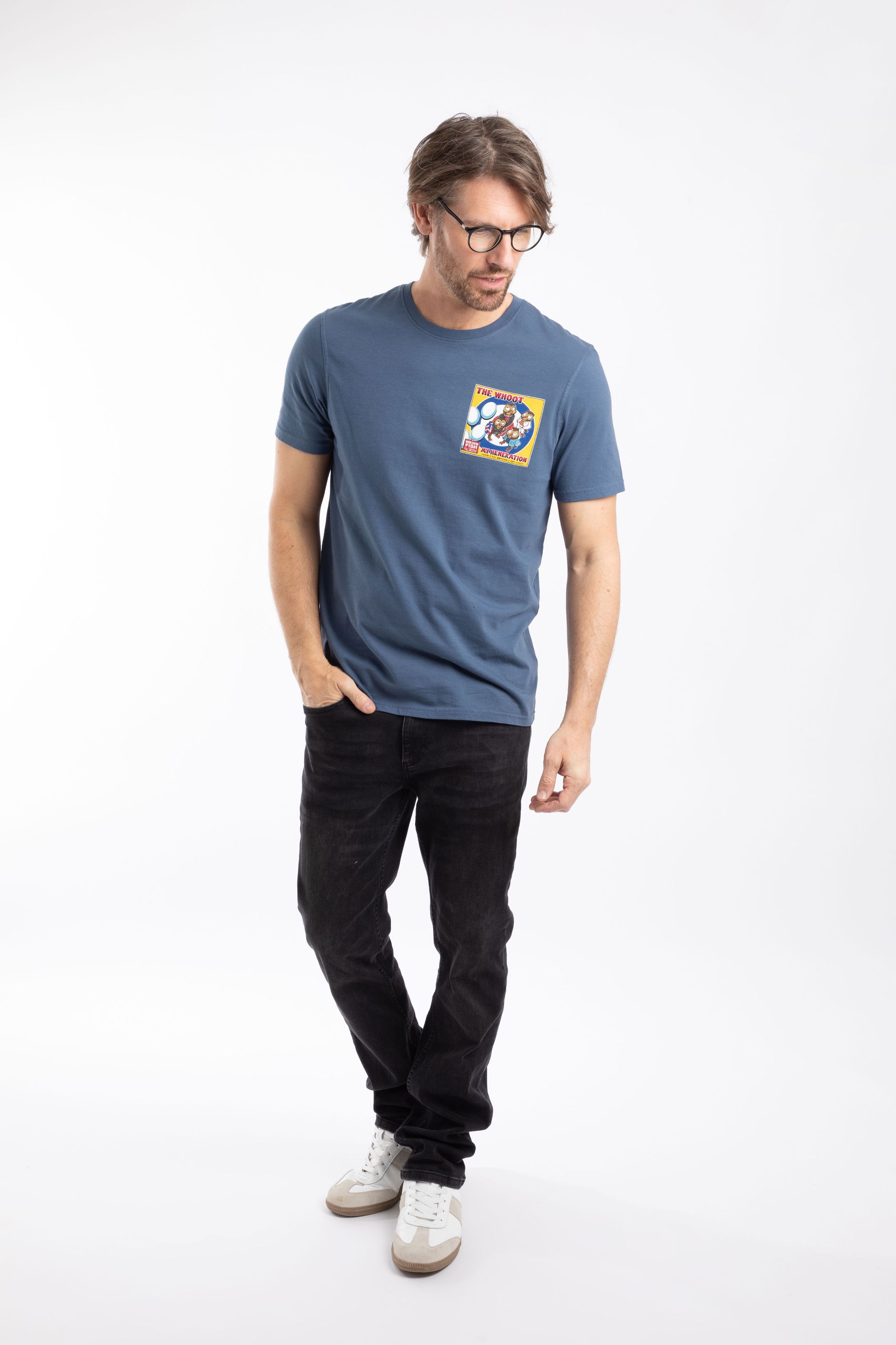 The Whoot Back Print Artist T-Shirt Ensign Blue | Weird Fish