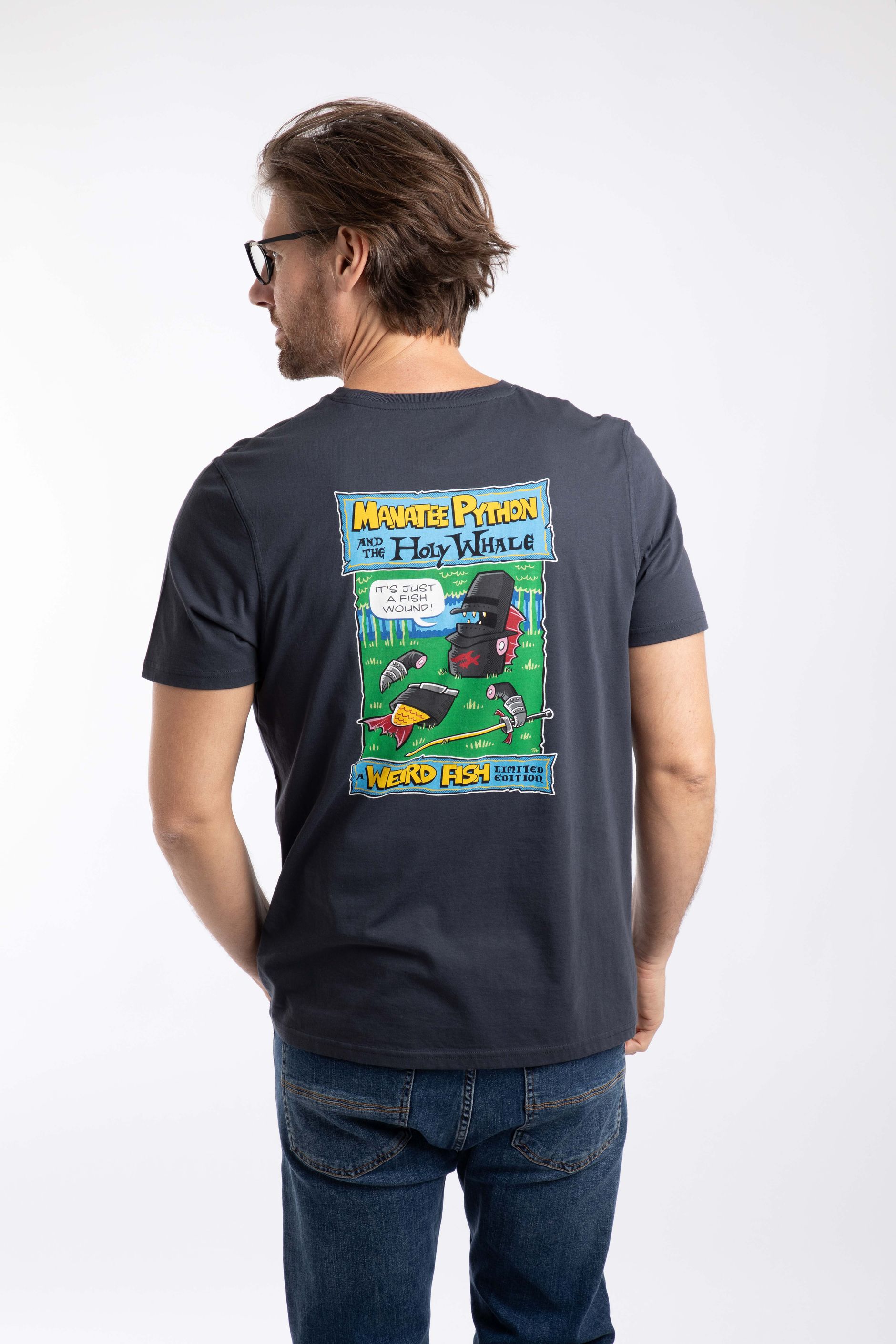 Holy Whale Back Print Artist T-Shirt Navy | Weird Fish