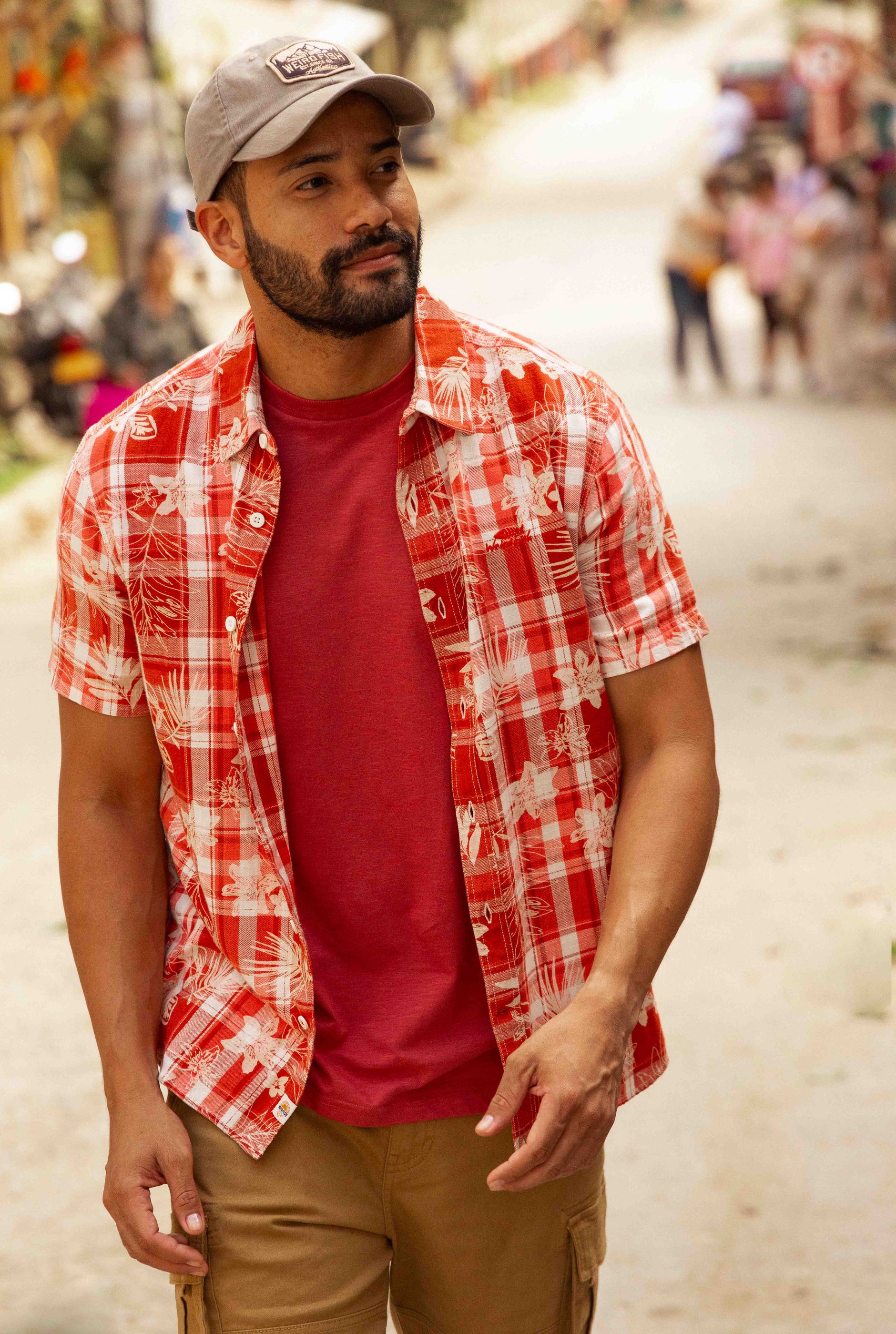 Nasser Vintage Wash Short Sleeve Check Shirt Chilli Red | Weird Fish