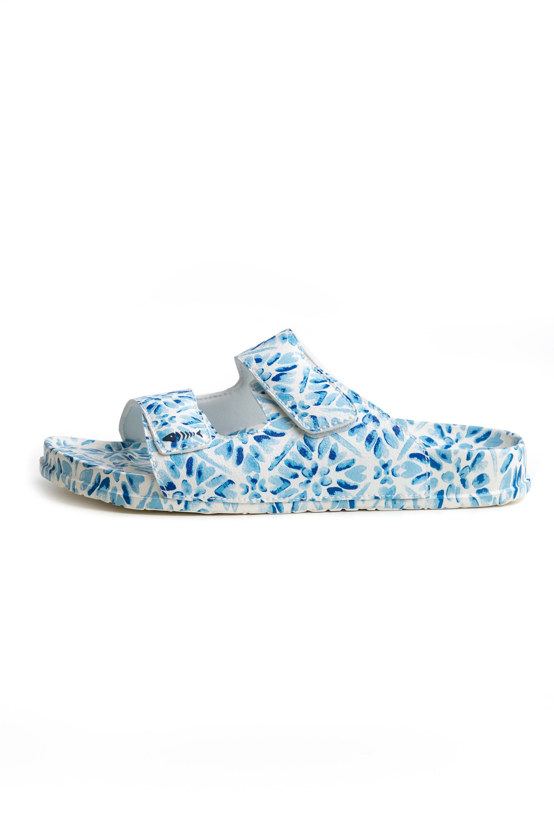 Appledore Printed Pool Sliders Smoked Blue | Weird Fish