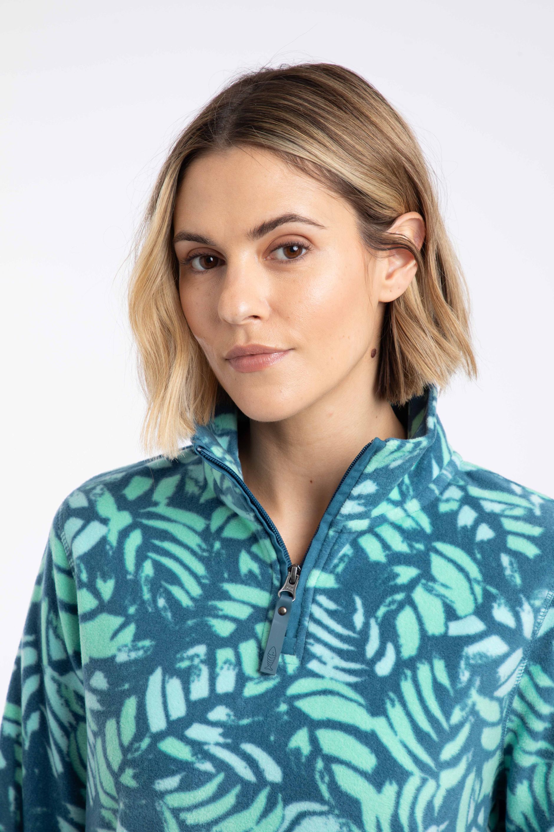 Blue Microfleece Rory 1/4 Zip Printed Microfleece Majolica Blue | Weird Fish