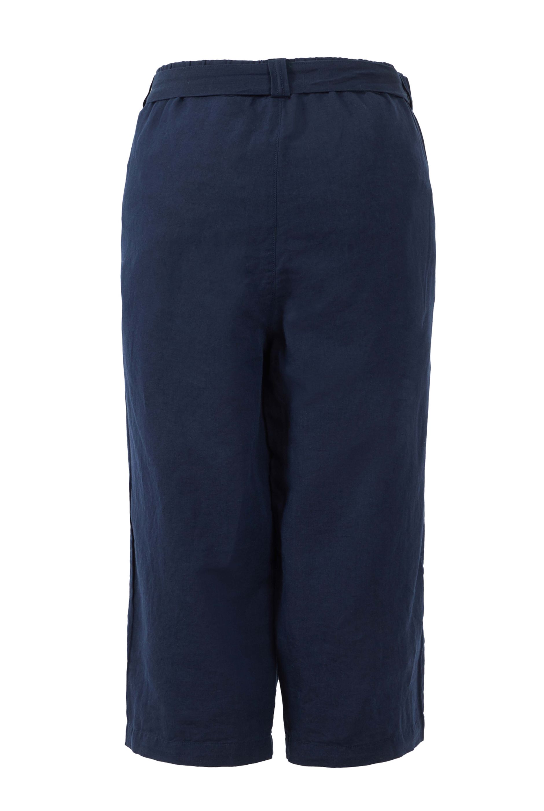 Hayling Linen Tie Waist Cropped Trousers Navy | Weird Fish