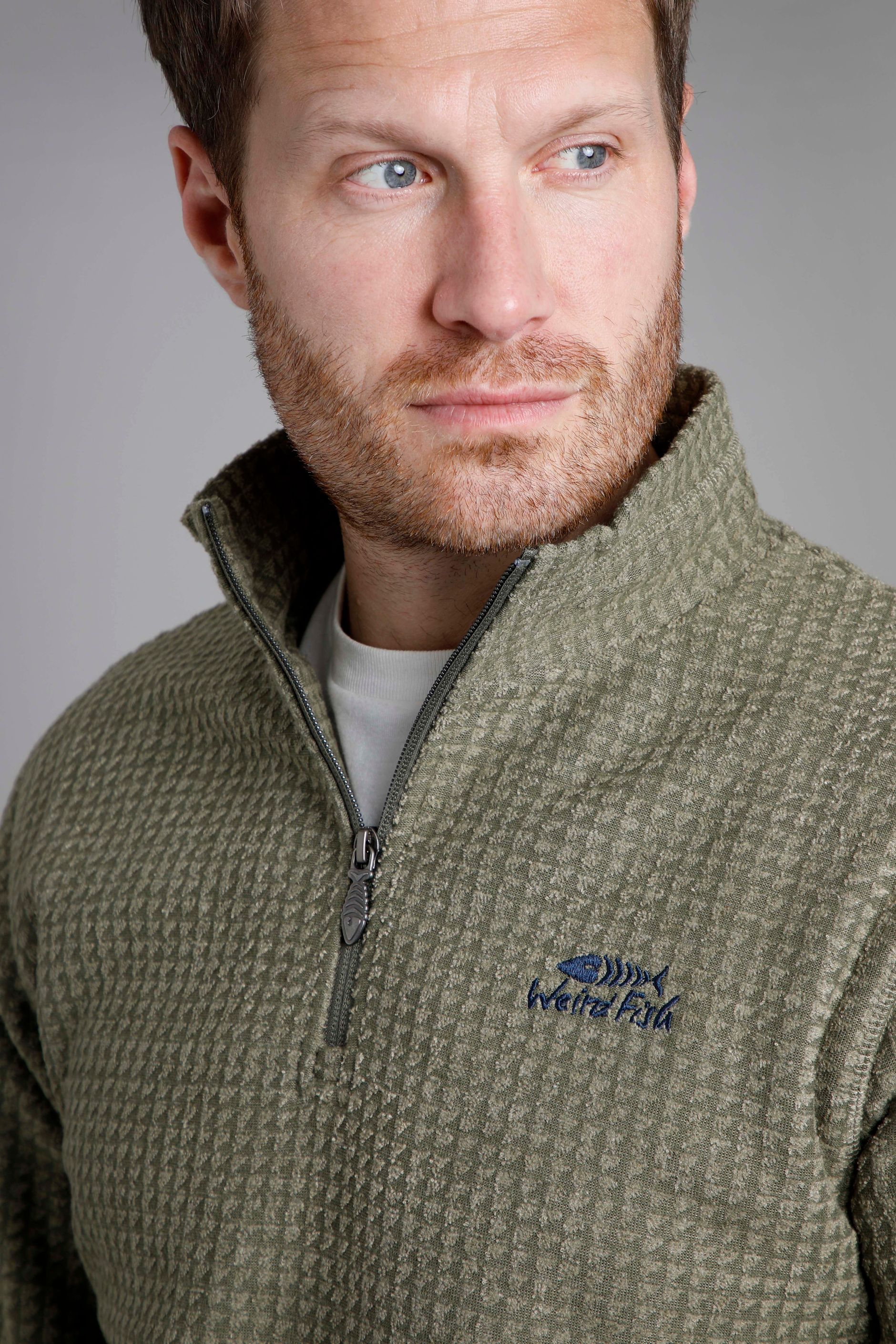 Dighton Eco 1/4 Zip Triangle Fleece Olive Green Weird Fish