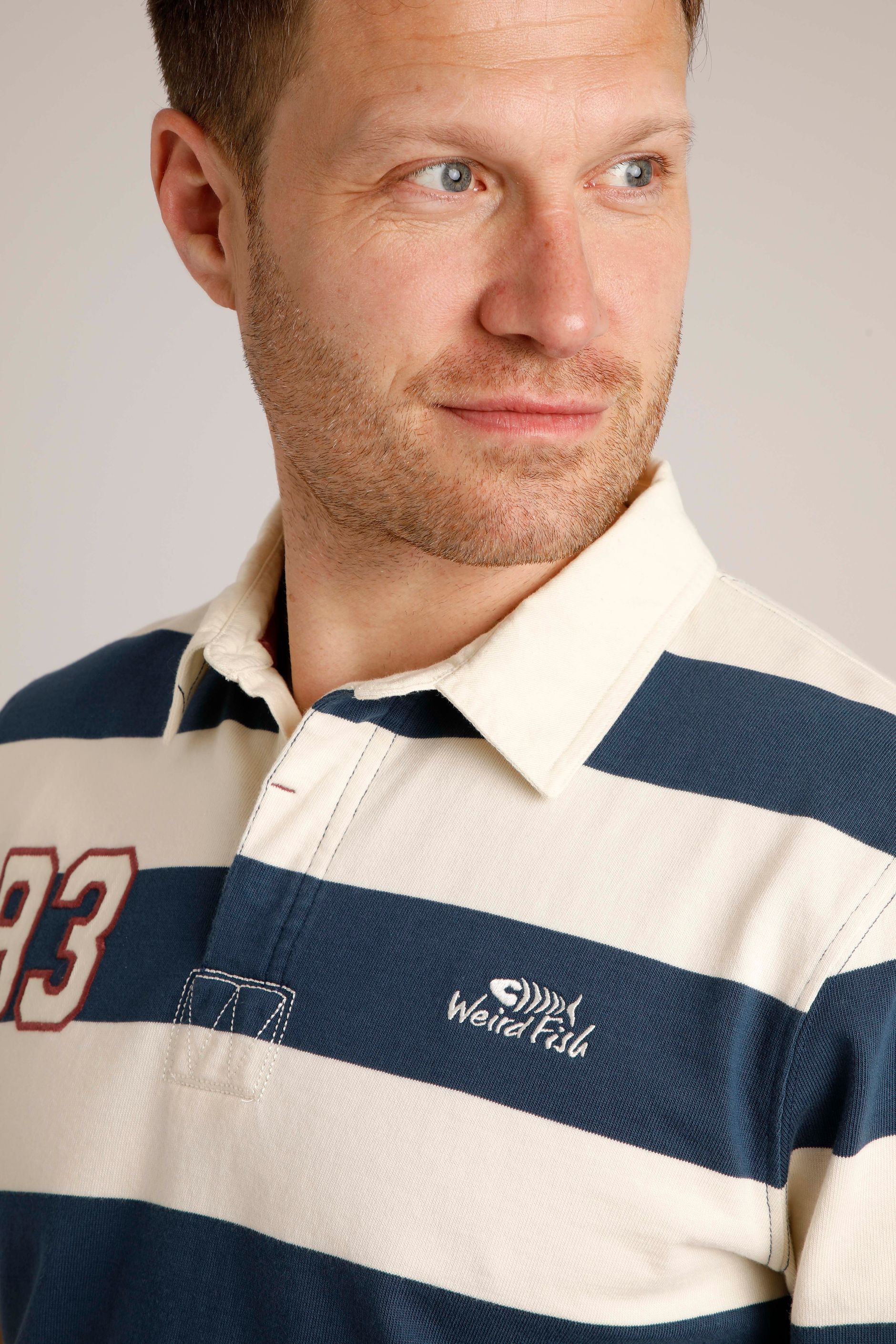 Ariey Organic Short Sleeve Stripe Rugby Shirt Dark Denim Weird Fish