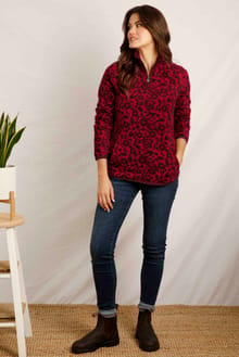 Reena 1/4 Zip Printed  Micro Fleece Berry