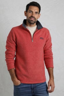 Newark Eco 1/4 Zip Grid Fleece Barberry Red Marl