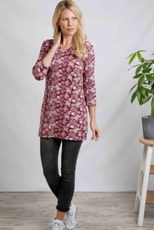 Kimberley Printed Jersey 3/4 Sleeve Tunic Dark Wine