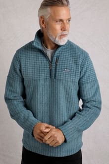 Longmont Eco 1/4 Zip Stripe Grid Fleece Deep Sea Blue