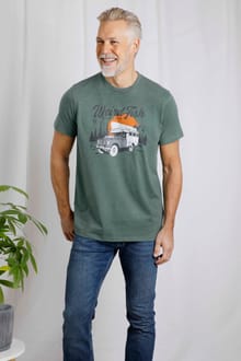 Van Life Eco Front Print Graphic T-Shirt Dusky Green