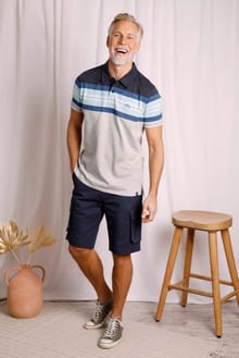 Albury Eco Chest Stripe Polo Sky Blue