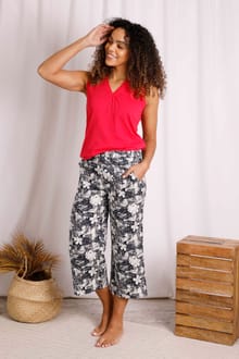 Tresco Eco Viscose Printed Wide Leg Cropped Trousers Dark Denim