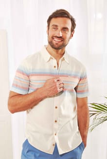 Bowfell Organic Cotton Chest Stripe Shirt Dusty White