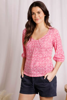 Lara Burnout V Neck T-Shirt Hot Pink