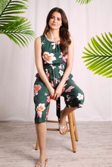 Nalani Eco Viscose Printed Jumpsuit Dusky Green