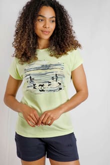 Beach Strolls Organic Cotton Graphic T-Shirt Celery