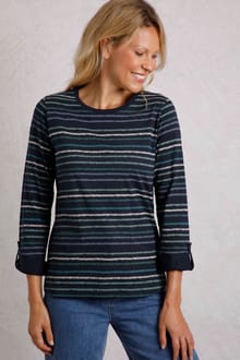 Anonna Organic Cotton Stripe Jersey T-Shirt Navy