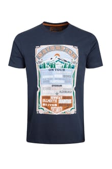 On Tour Organic Cotton Front Print Graphic T-Shirt Navy