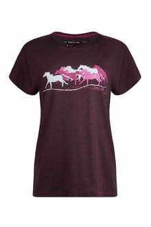 Gallopers Organic Cotton Horse Print T-Shirt Mulled Wine