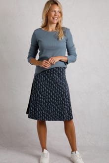 Malmo Bird Print Jersey Stretch Skirt Dark Navy