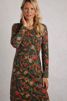 Hope Organic Cotton Printed V-Neck Jersey Dress Dark Olive