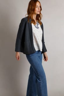 Santosh  Cropped Macaroni Cardigan Navy