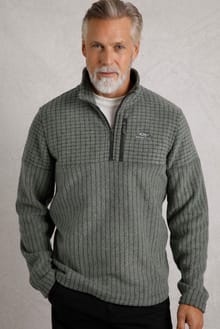 Longmont Eco 1/4 Zip Stripe Grid Fleece Fir Green