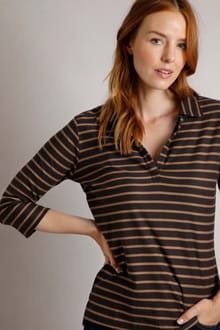 Rhianna Organic Cotton Striped Jersey Shirt  Chocolate