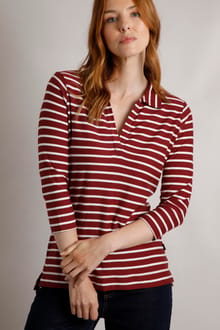 Rhianna Organic Cotton Striped Jersey Shirt  Rhubarb