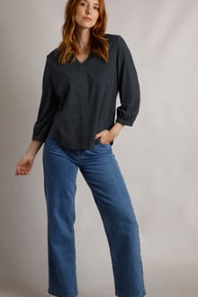 Mabel Broidery 3/4 Sleeve Top Navy