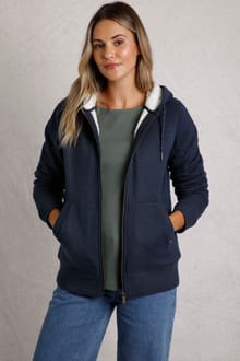 Sevanna Eco Borg Lined Jersey Hoodie Navy