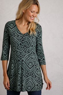 Arielle Eco Printed Jersey 3/4 Sleeve Tunic Army Green