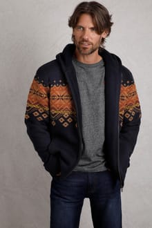 Bradwood Borg Lined Fair Isle Knit Full Zip Hoodie Midnight