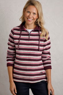 Tatiana 1/4 Zip Stripe Kierra Eco Macaroni Knit Mulled Wine