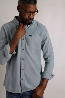 Curzon Organic Cotton Button Down Flannel Shirt Ensign Blue